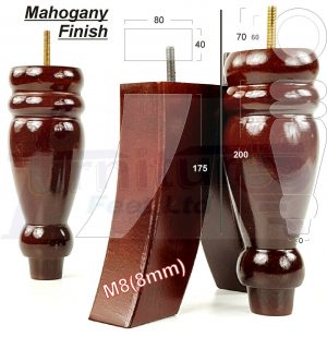 4x REPLACEMENT WOOD FURNITURE SOFA LEGS M8(8mm) CHAIR - SETTEE FEET 200mm HIGH