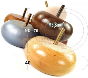 4x ROUND BUN WOODEN SOFA LEGS 40mm High CHAIR REPLACEMENT FURNITURE FEET M8(8mm)