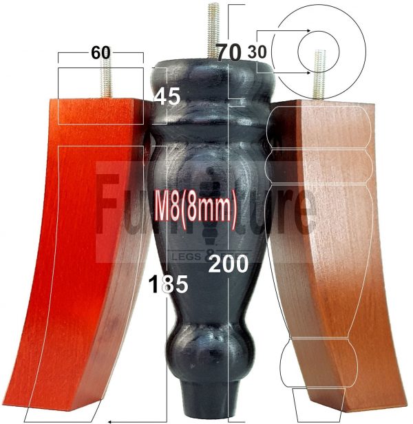4x Replacement Solid Wood Furniture Sofa Legs M8 Chair Settee Feet 200mm High - Image 3