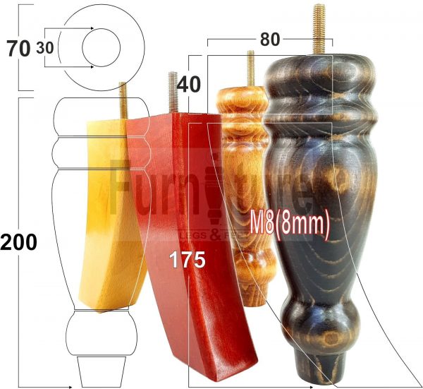 4x Replacement Wood Furniture Sofa Legs M8 Chair, Couch Settee Feet 155mm High - Image 12