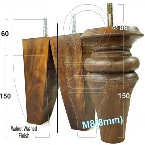 4x SOFA REPLACEMENT SOLID WOOD SETTEE FEET 150mm High FURNITURE LEGS M8(8mm)