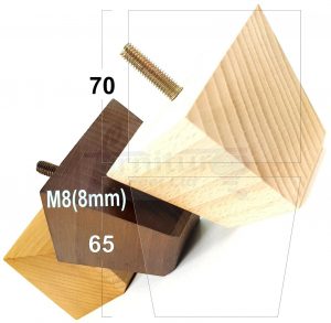 4x SOLID BLOCK WOODEN LEGS 65mm High CHAIR REPLACEMENT FURNITURE FEET M8(8mm)