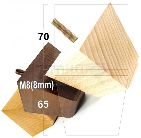 4x SOLID BLOCK WOODEN LEGS 65mm High CHAIR REPLACEMENT FURNITURE FEET M8(8mm)