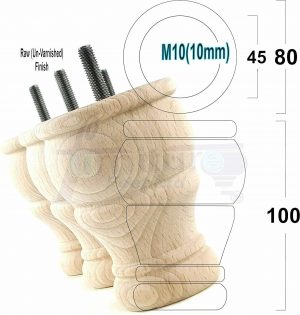 4x SOLID RAW WOOD BUN FEET TURNED WOOD FURNITURE LEGS  SOFA, CHAIR, STOOLS M10