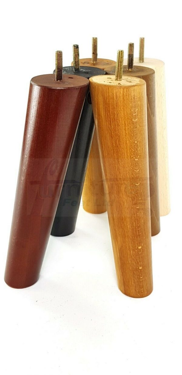 4x SOLID WOOD ANGLED SETTEE LEGS 230mm High FURNITURE REPLACEMENT FEET M8(8mm) - Image 4