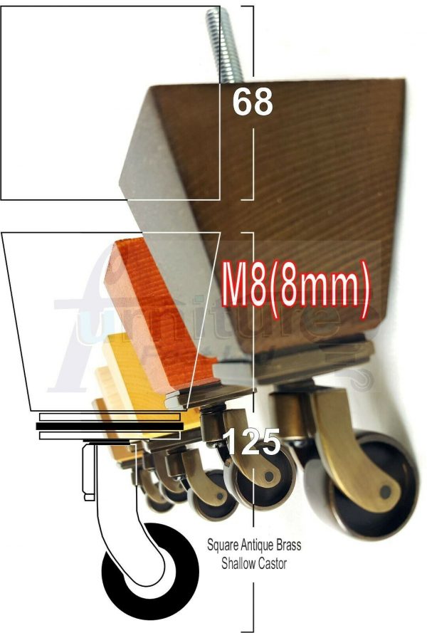 4x SOLID WOOD ANTIQUE CASTOR FURNITURE SETTEE LEGS M8(8mm) SOFA FEET 125mm HIGH