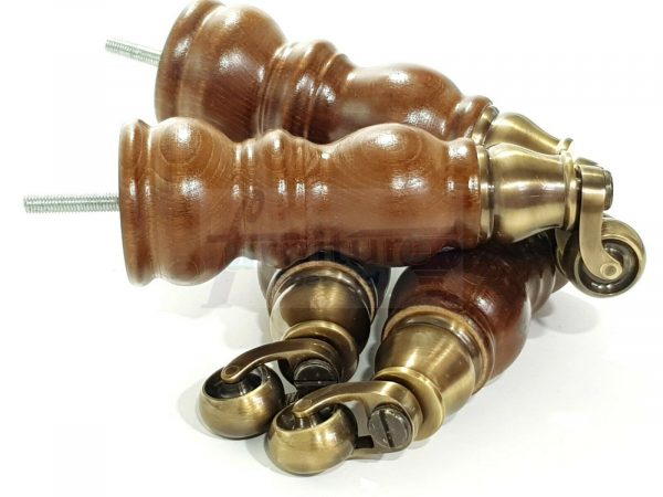 4x SOLID WOOD BRASS CASTOR FURNITURE CHAIR LEGS M8(8mm) SOFA FEET 205mm HIGH - Image 3