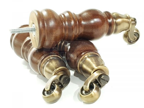 4x SOLID WOOD BRASS CASTOR FURNITURE CHAIR LEGS M8(8mm) SOFA FEET 205mm HIGH - Image 4