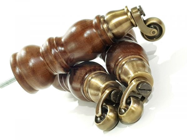 4x SOLID WOOD BRASS CASTOR FURNITURE CHAIR LEGS M8(8mm) SOFA FEET 205mm HIGH - Image 5
