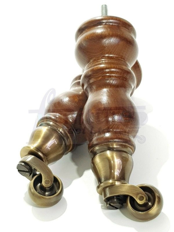 4x SOLID WOOD BRASS CASTOR FURNITURE CHAIR LEGS M8(8mm) SOFA FEET 205mm HIGH - Image 7