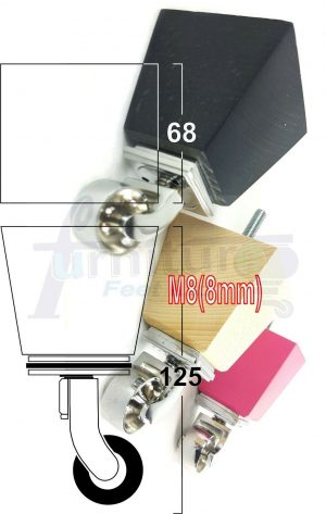 4x SOLID WOOD CHROME CASTOR FURNITURE CHAIR LEGS M8(8mm) SETTEE FEET 125mm HIGH
