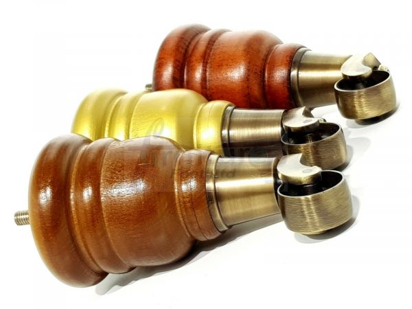 4x SOLID WOOD FURNITURE LEGS M8 REPLACEMENT ANTIQUE BRASS CASTOR FEET 155mm HIGH - Image 5