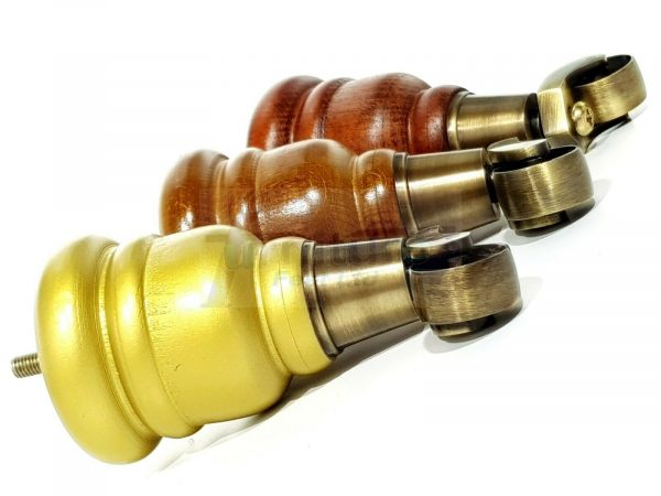 4x SOLID WOOD FURNITURE LEGS M8 REPLACEMENT ANTIQUE BRASS CASTOR FEET 155mm HIGH - Image 7