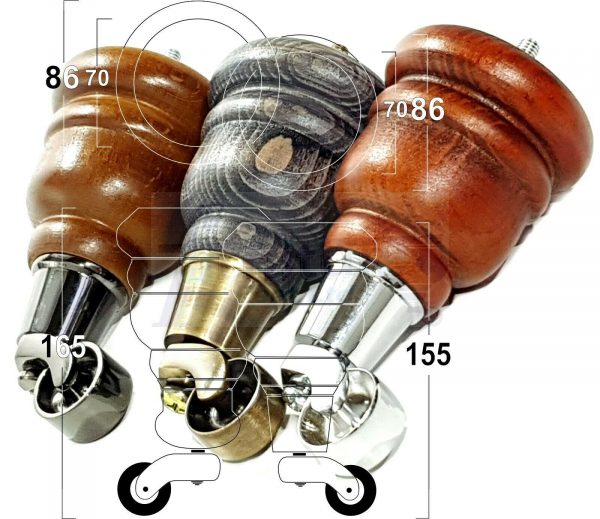 4x SOLID WOOD FURNITURE LEGS M8 REPLACEMENT ANTIQUE BRASS CASTOR FEET 155mm HIGH - Image 8