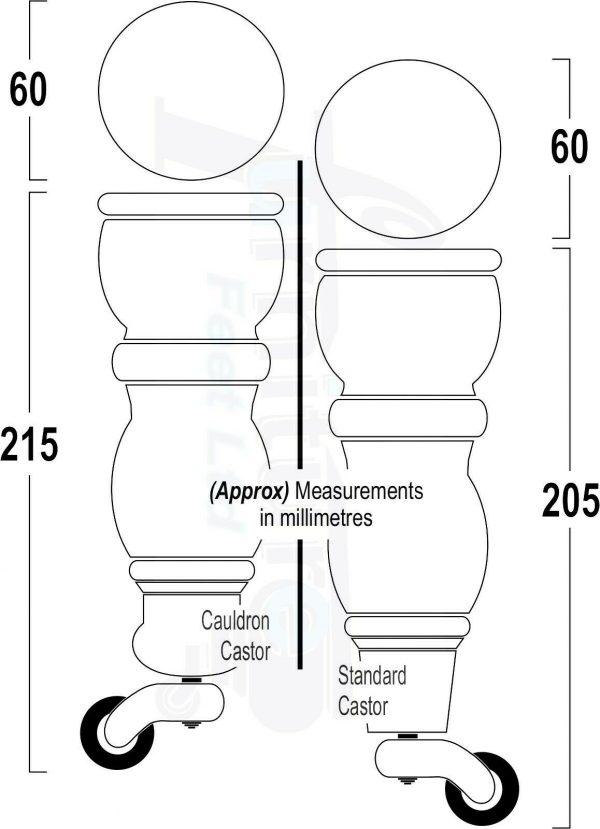 4x SOLID WOOD FURNITURE SOFA LEGS M8 REPLACEMENT FEET WITH CASTORS 215mm HIGH - Image 2