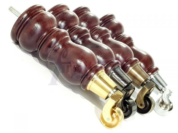 4x SOLID WOOD FURNITURE SOFA LEGS M8 REPLACEMENT FEET WITH CASTORS 215mm HIGH - Image 7
