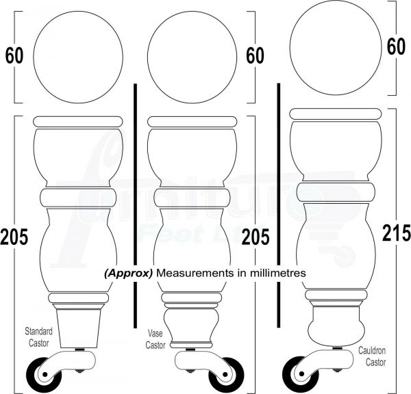 4x Solid Wood Furniture Sofa Legs M8 Replacement Feet With Castors 215mm High - Image 2