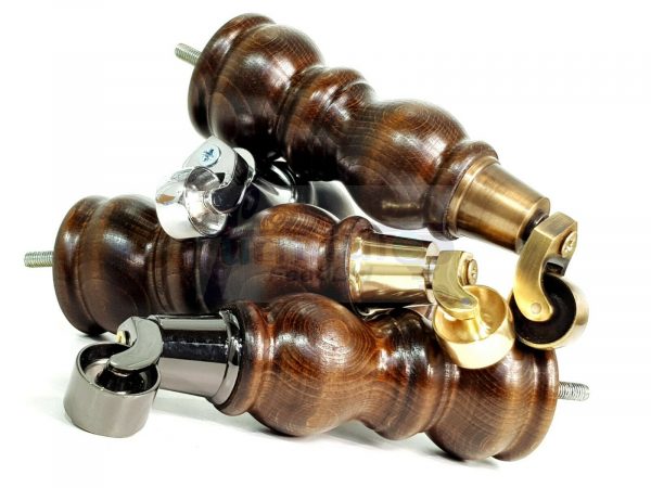 4x Solid Wood Furniture Sofa Legs M8 Replacment Feet With Castors 215mm 8.3 Inch High Dark Walnut Wash - Image 8