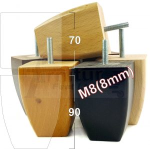 4x SOLID WOOD REPLACEMENT FURNITURE CHAIR LEGS M8(8mm) SETTEE FEET 90mm HIGH