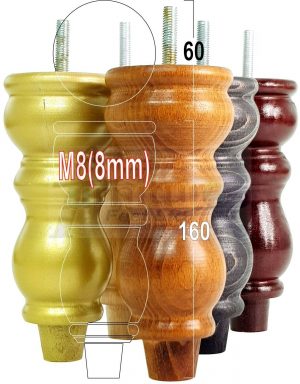 4x Solid Wood Furniture Legs M8(8mm) Chair Replacement Turned Bun Feet 160mm High