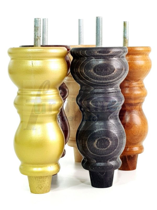 4x Solid Wood Furniture Legs M8(8mm) Chair Replacement Turned Bun Feet 160mm High - Image 6