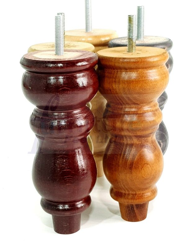 4x Solid Wood Furniture Legs M8(8mm) Chair Replacement Turned Bun Feet 160mm High - Image 7