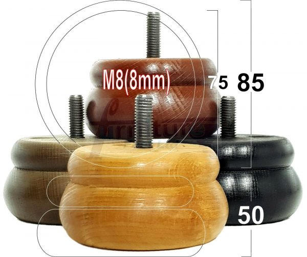 4x SOLID WOODEN FURNITURE LEGS M8(8mm) CHAIR REPLACEMENT BUN FEET 50mm HIGH