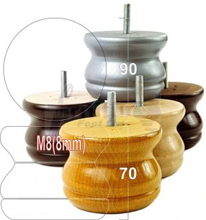 4x SOLID WOODEN FURNITURE LEGS M8(8mm) CHAIR REPLACEMENT BUN FEET 70mm HIGH