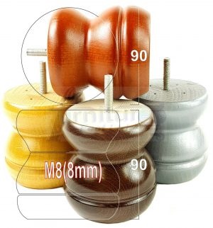 4x SOLID WOODEN FURNITURE LEGS M8(8mm) CHAIR REPLACEMENT BUN FEET 90mm HIGH