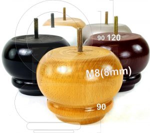 4x SOLID WOODEN FURNITURE LEGS M8(8mm) CHAIR REPLACEMENT BUN FEET 90mm HIGH