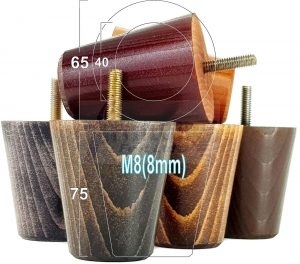 4x SOLID WOODEN SOFA LEGS 75mm High CHAIR FURNITURE REPLACEMENT FEET M8(8mm)
