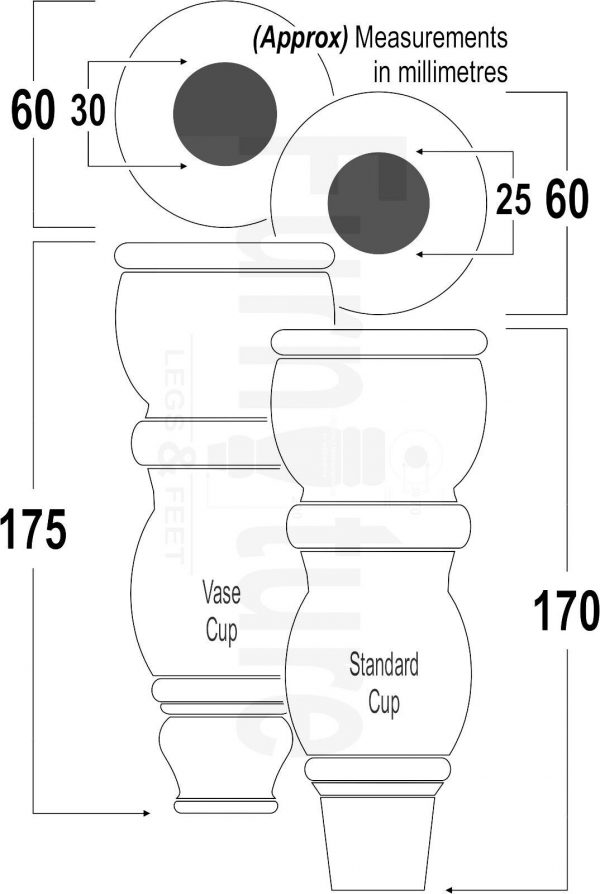 4x Slipper Cup Turned Wood Furniture Legs M8 Replacement Chair Feet Couch 175mm - Image 2