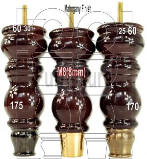 4x Slipper Cup Wood Furniture Legs M8 Replacement Sofa, Chair, Settee Feet 175mm