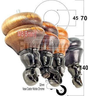 4x Solid Wood Castor Feet M8 Replacement Settee Chair Legs Footstools Sofa 140mm