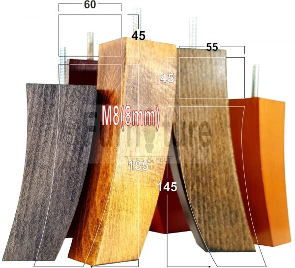4x Solid Wood Curved Feet Furniture Sofa Legs 185mm High for Chairs, Settees M8 - Image 11