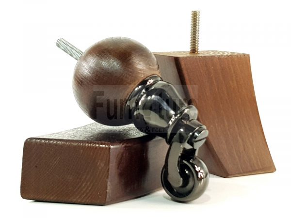4x Solid Wood Furniture Chair Settee Leg M8 Sofa Feet 2x With Castors 118mm High - Image 8