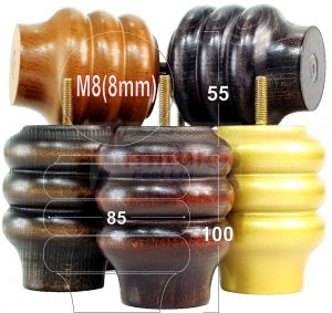 4x Solid Wood Turned Furniture Feet Sofa Legs 100mm High for Chairs, Settees M8