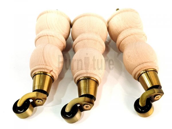 4x Solid Wood With Brass Castors Furniture Chair Legs M8 Sofa Settee Feet 205mm - Image 5
