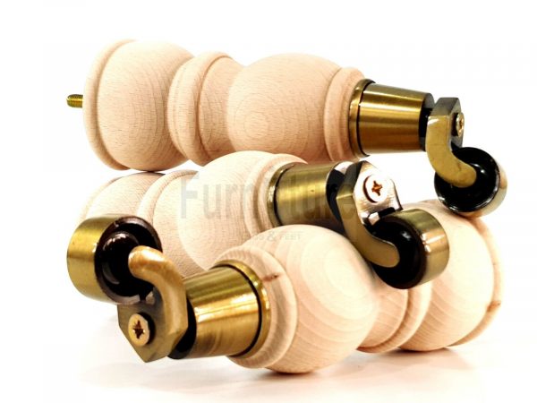 4x Solid Wood With Brass Castors Furniture Chair Legs M8 Sofa Settee Feet 205mm - Image 6