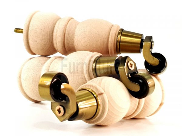 4x Solid Wood With Brass Castors Furniture Chair Legs M8 Sofa Settee Feet 205mm - Image 9