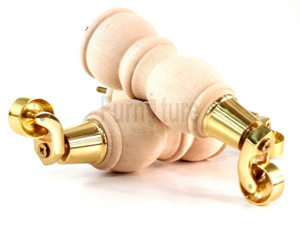 4x Solid Wood With Brass Castors Furniture Chair Legs M8 Sofa Settee Feet 205mm - Image 3