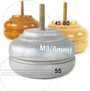 4x TURNED BUN SOFA LEG 55mm High CHAIR REPLACEMENT SETTEE FURNITURE FEET M8(8mm)