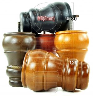 4x TURNED WOOD FURNITURE CHAIR LEGS M8(8mm) REPLACEMENT SETTEE FEET 125mm HIGH