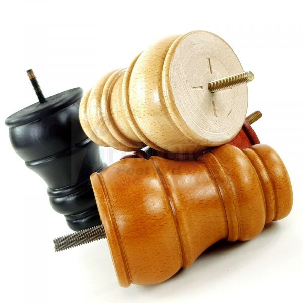 4x TURNED WOOD FURNITURE CHAIR LEGS M8(8mm) REPLACEMENT SETTEE FEET 125mm HIGH - Image 11