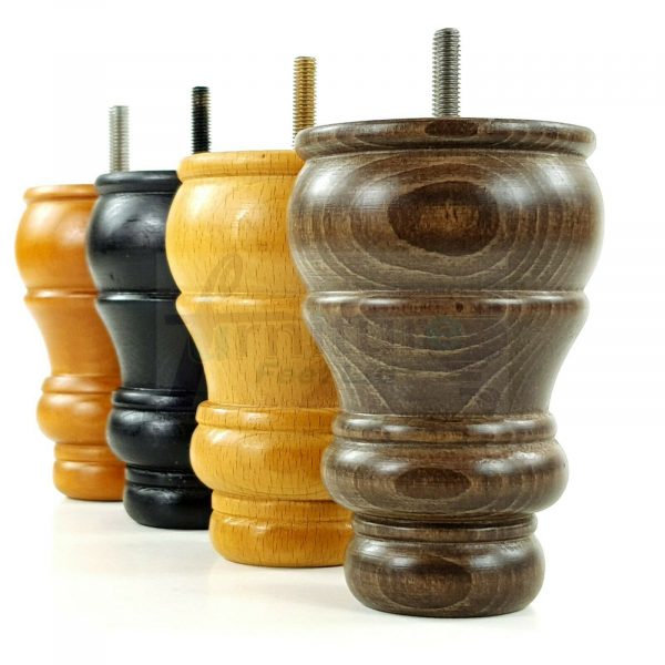 4x TURNED WOOD FURNITURE CHAIR LEGS M8(8mm) REPLACEMENT SETTEE FEET 125mm HIGH - Image 3