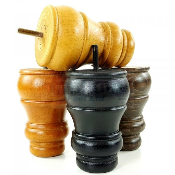 4x TURNED WOOD FURNITURE CHAIR LEGS M8(8mm) REPLACEMENT SETTEE FEET 125mm HIGH - Image 4