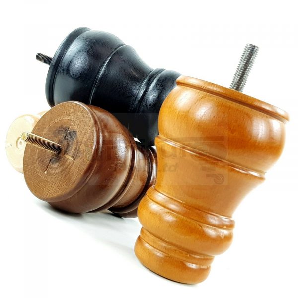 4x TURNED WOOD FURNITURE CHAIR LEGS M8(8mm) REPLACEMENT SETTEE FEET 125mm HIGH - Image 8