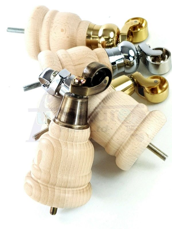 4x TURNED WOODEN CASTOR LEGS 165mm High CHAIR REPLACEMENT FURNITURE FEET M8(8mm) - Image 9
