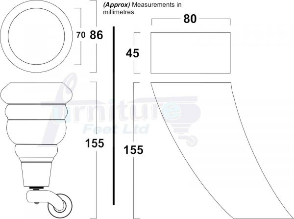 4x TURNED WOODEN CASTOR LEGS 165mm High CHAIR REPLACEMENT FURNITURE FEET M8(8mm) - Image 3