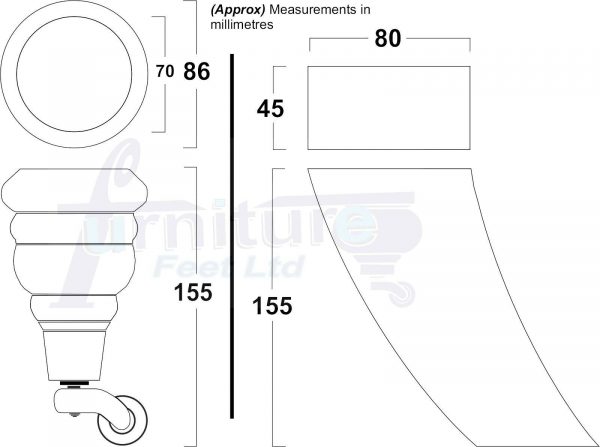 4x TURNED WOODEN CASTOR LEGS 165mm High CHAIR REPLACEMENT FURNITURE FEET M8(8mm) - Image 2